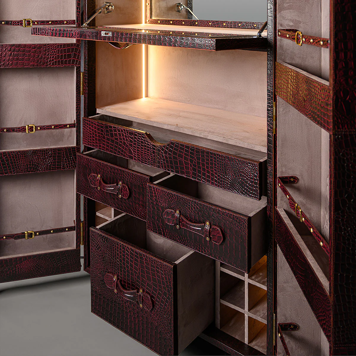 Artemis Croco Tall Leather Bar Burgundy - Image 4