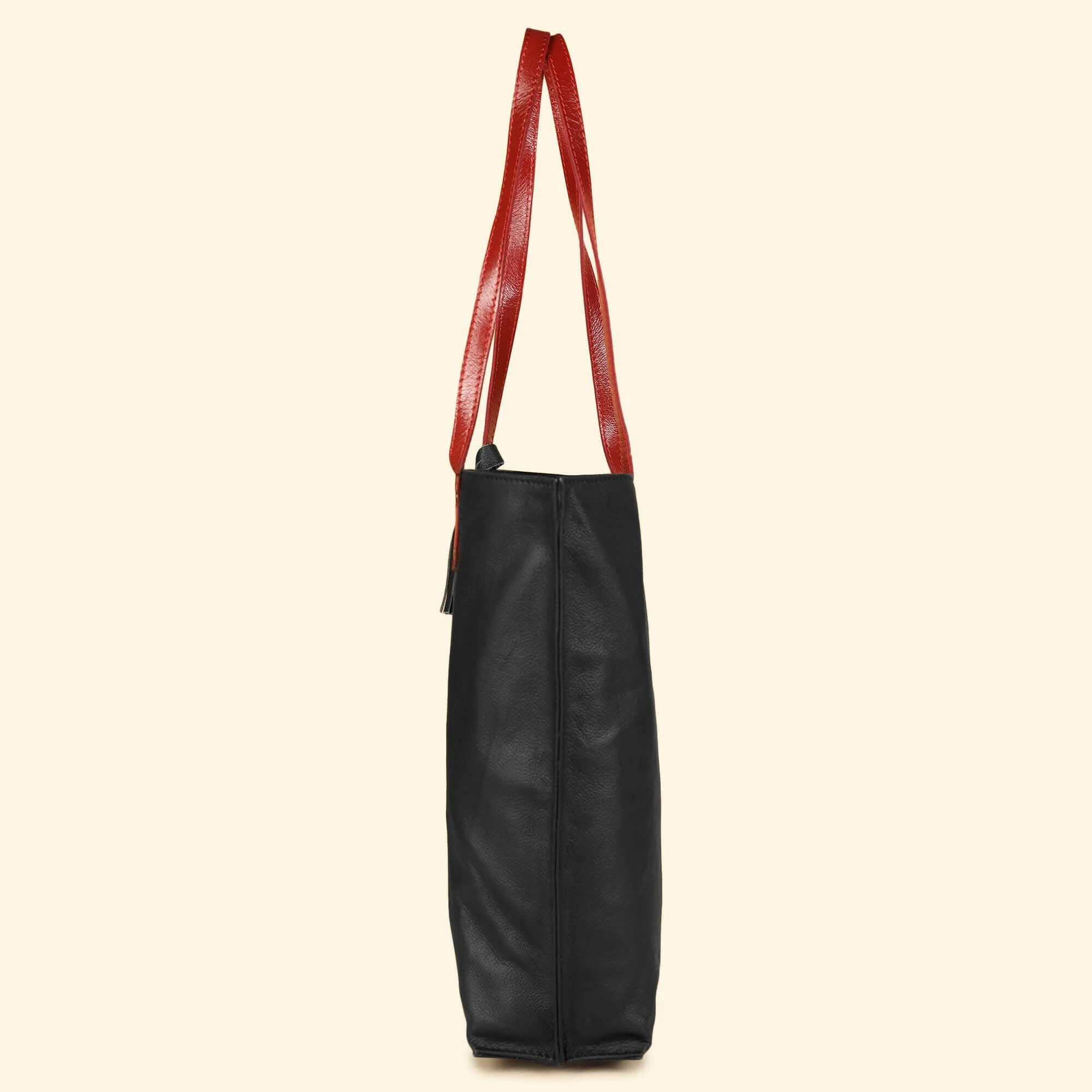 Auna Tote Bag- Genuine Waxy Leather Black - Image 3