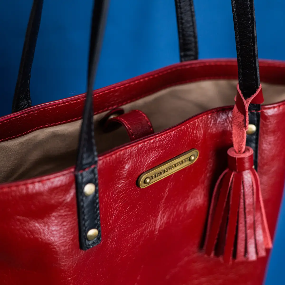 Auna Tote Bag- Genuine Waxy Leather Red - Image 2