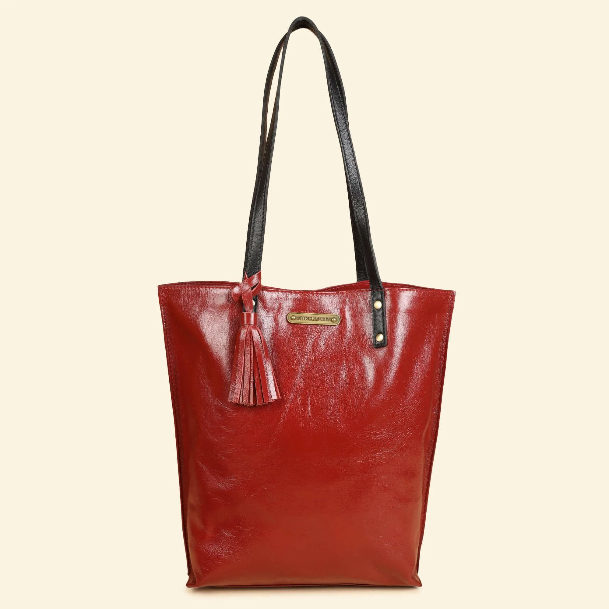 Auna Tote Bag- Genuine Waxy Leather Red - Image 4