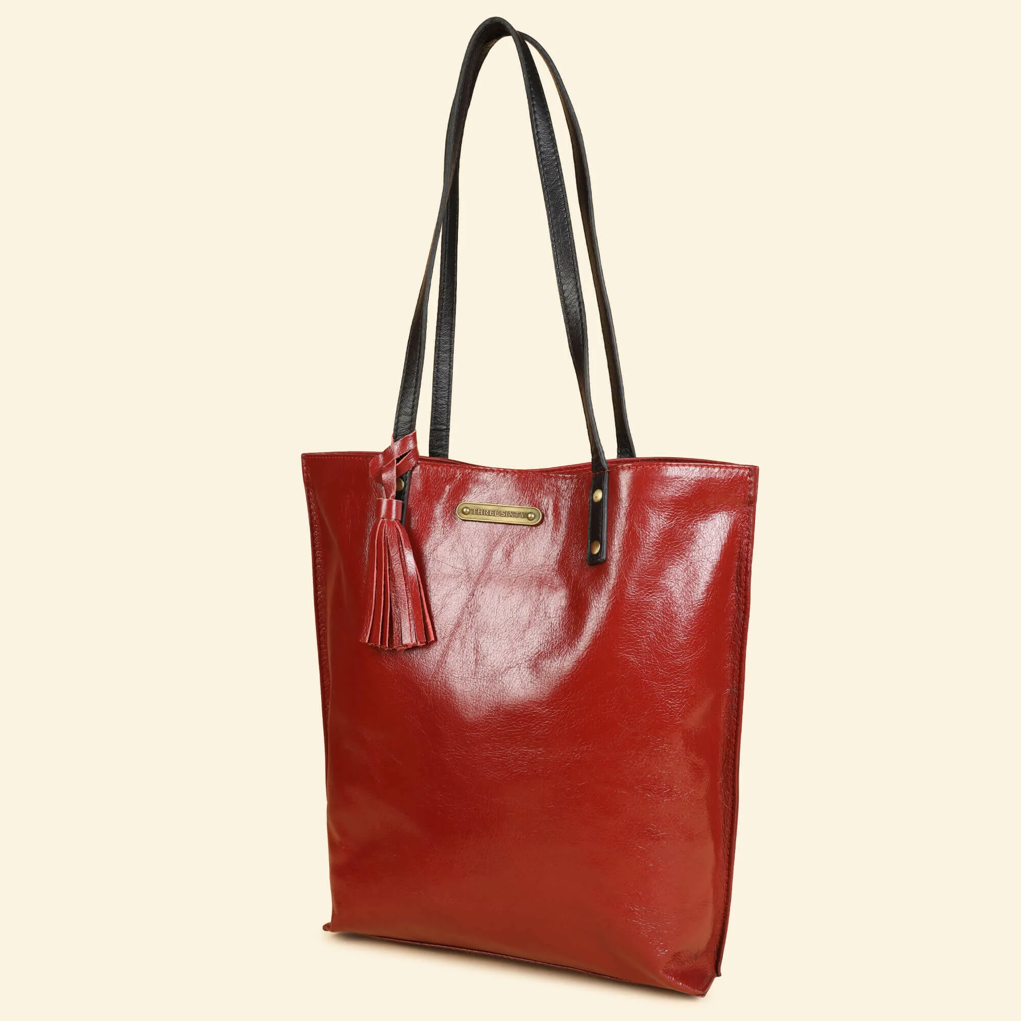 Auna Tote Bag- Genuine Waxy Leather Red - Image 5