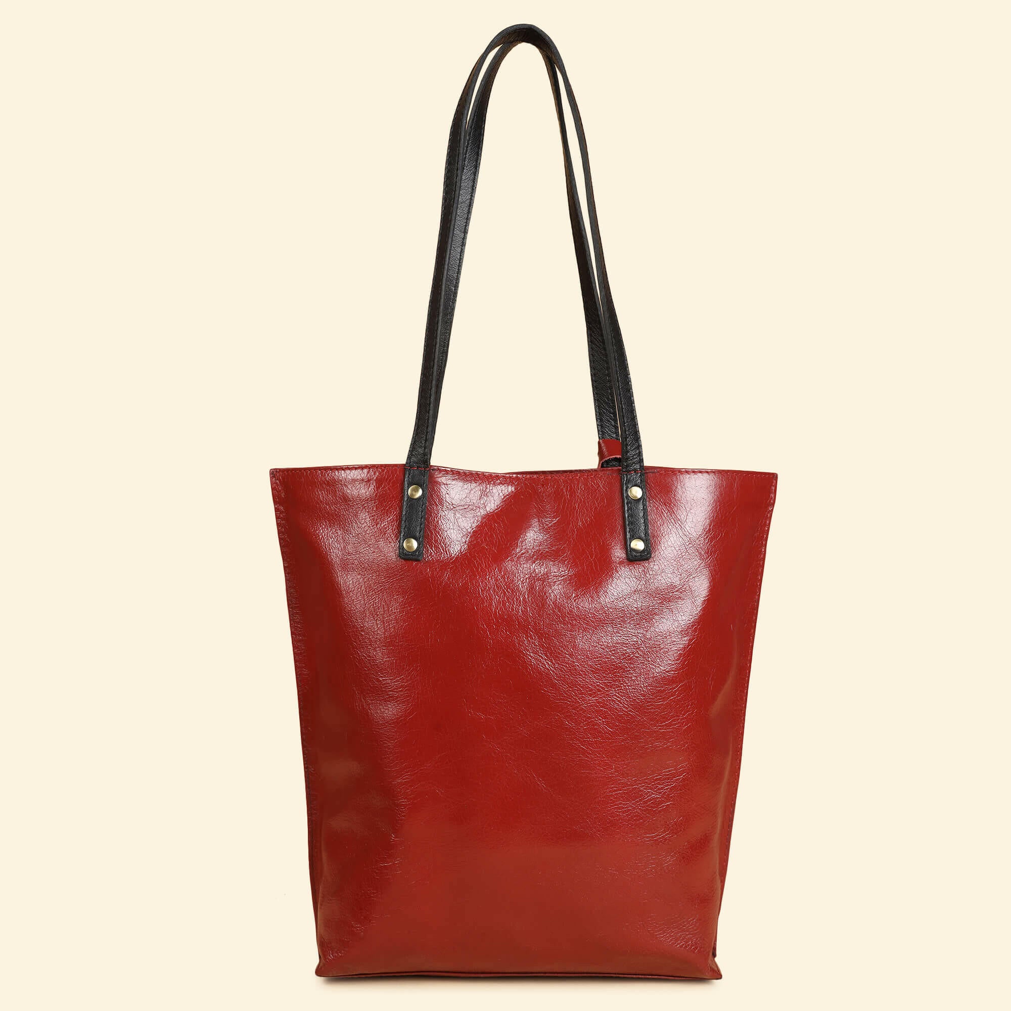 Auna Tote Bag- Genuine Waxy Leather Red - Image 6