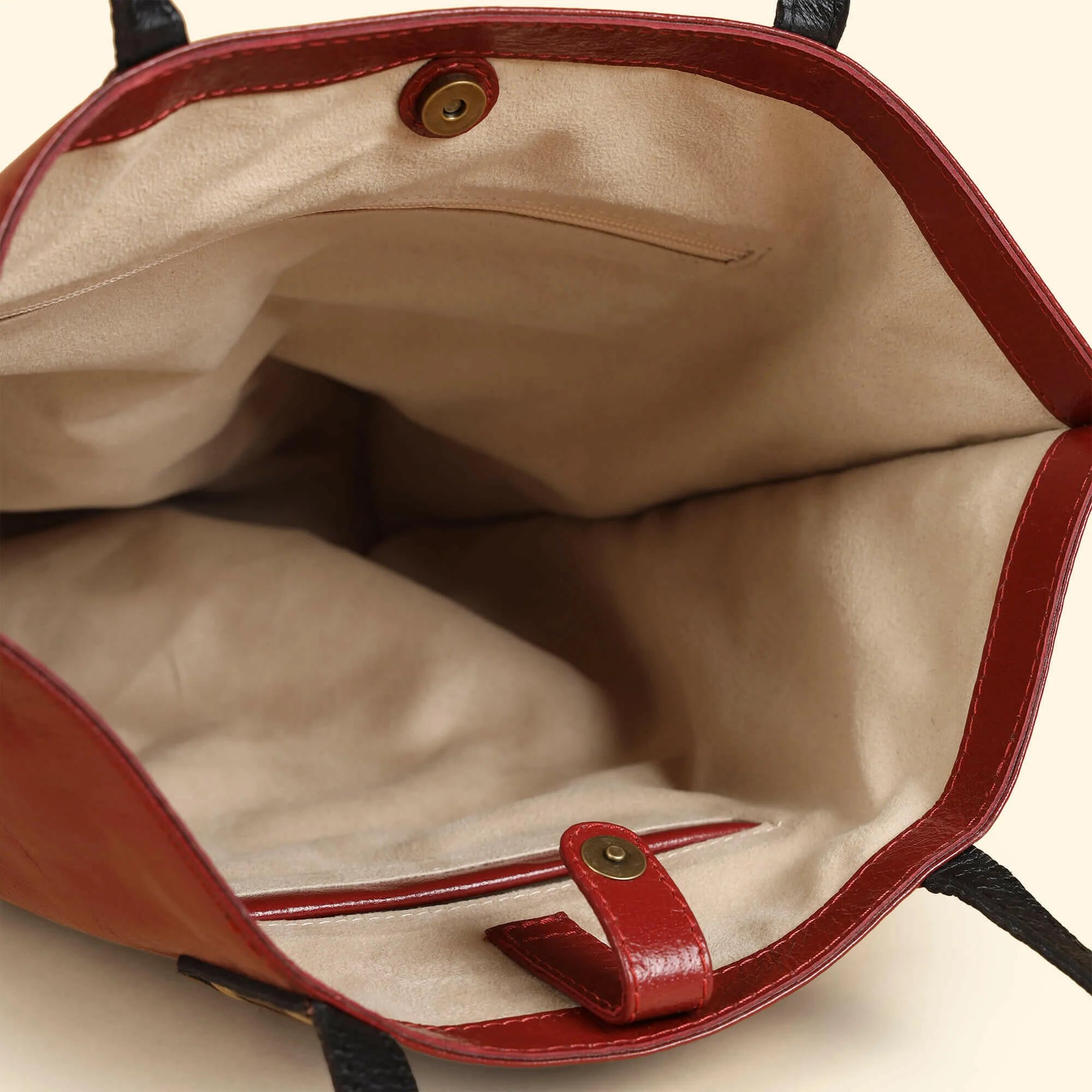 Auna Tote Bag- Genuine Waxy Leather Red - Image 8