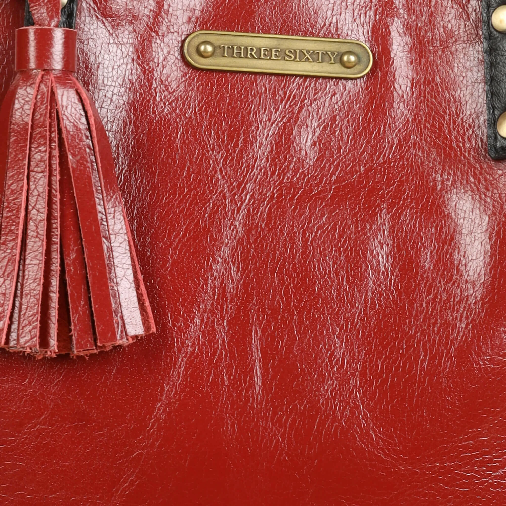Auna Tote Bag- Genuine Waxy Leather Red - Image 9