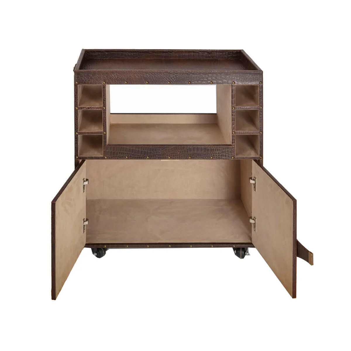 Belize Croco Leather Bar Trolley Brown - Image 3