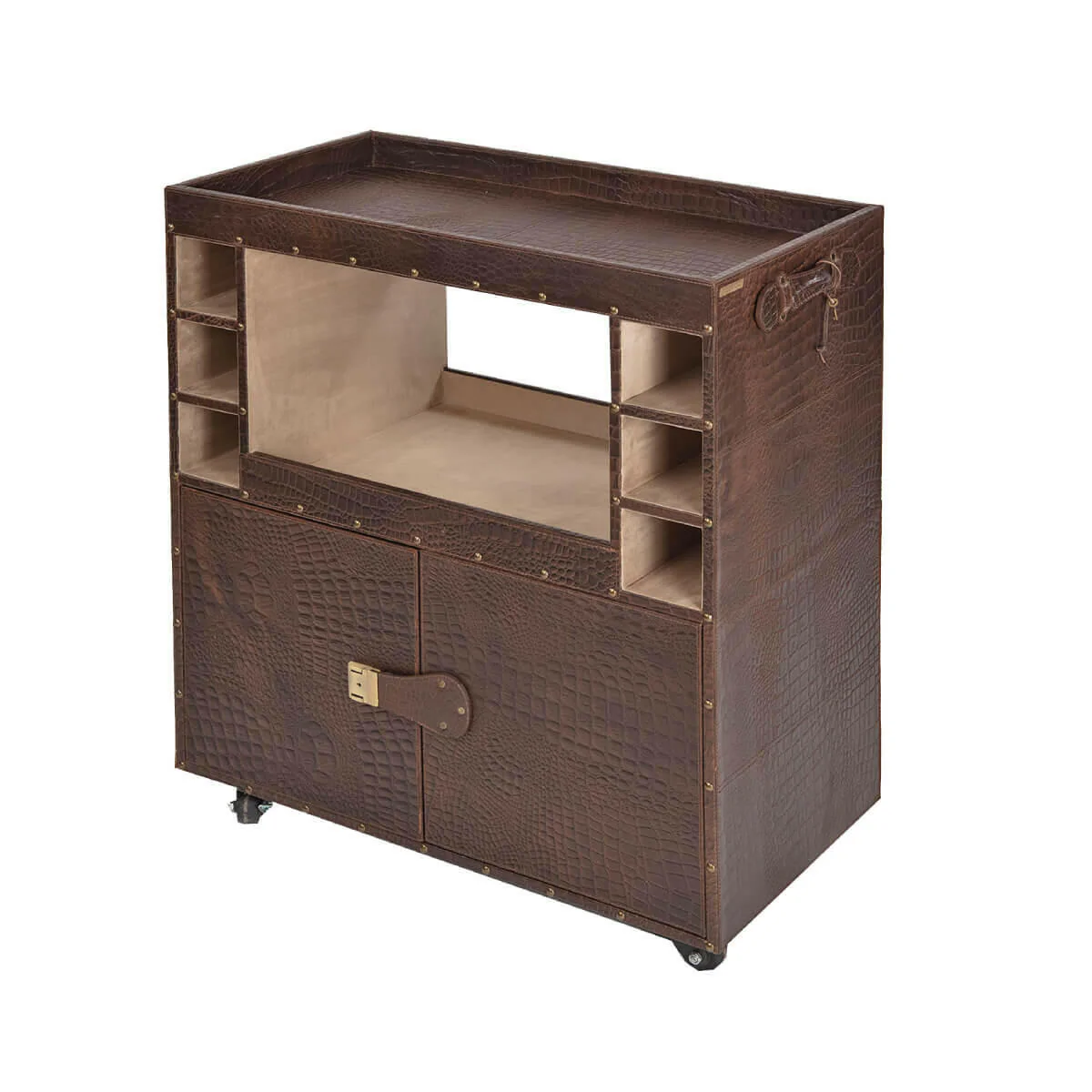 Belize Croco Leather Bar Trolley Brown - Image 4