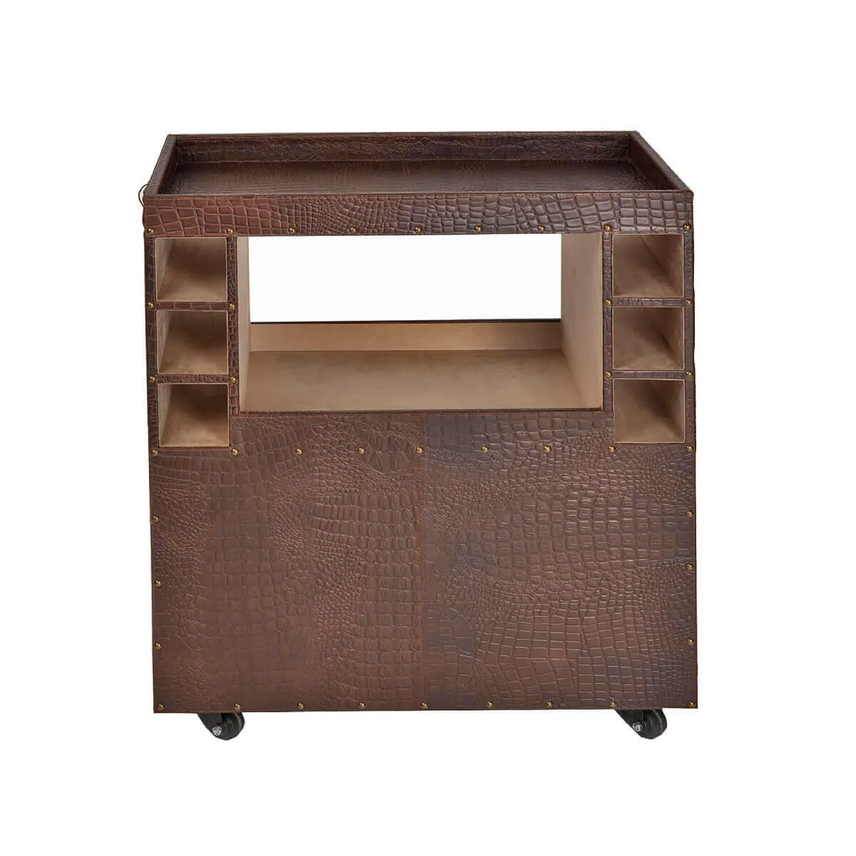 Belize Croco Leather Bar Trolley Brown - Image 5