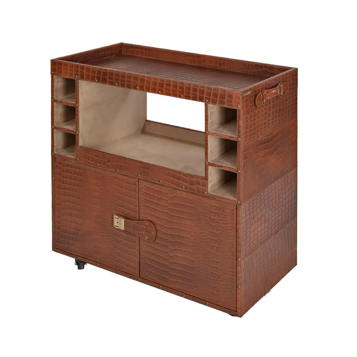 Belize Croco Leather Bar Trolley Tan - Image 3