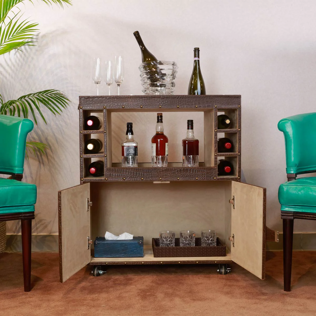 Belize Croco Leather Bar Trolley Tan - Image 5