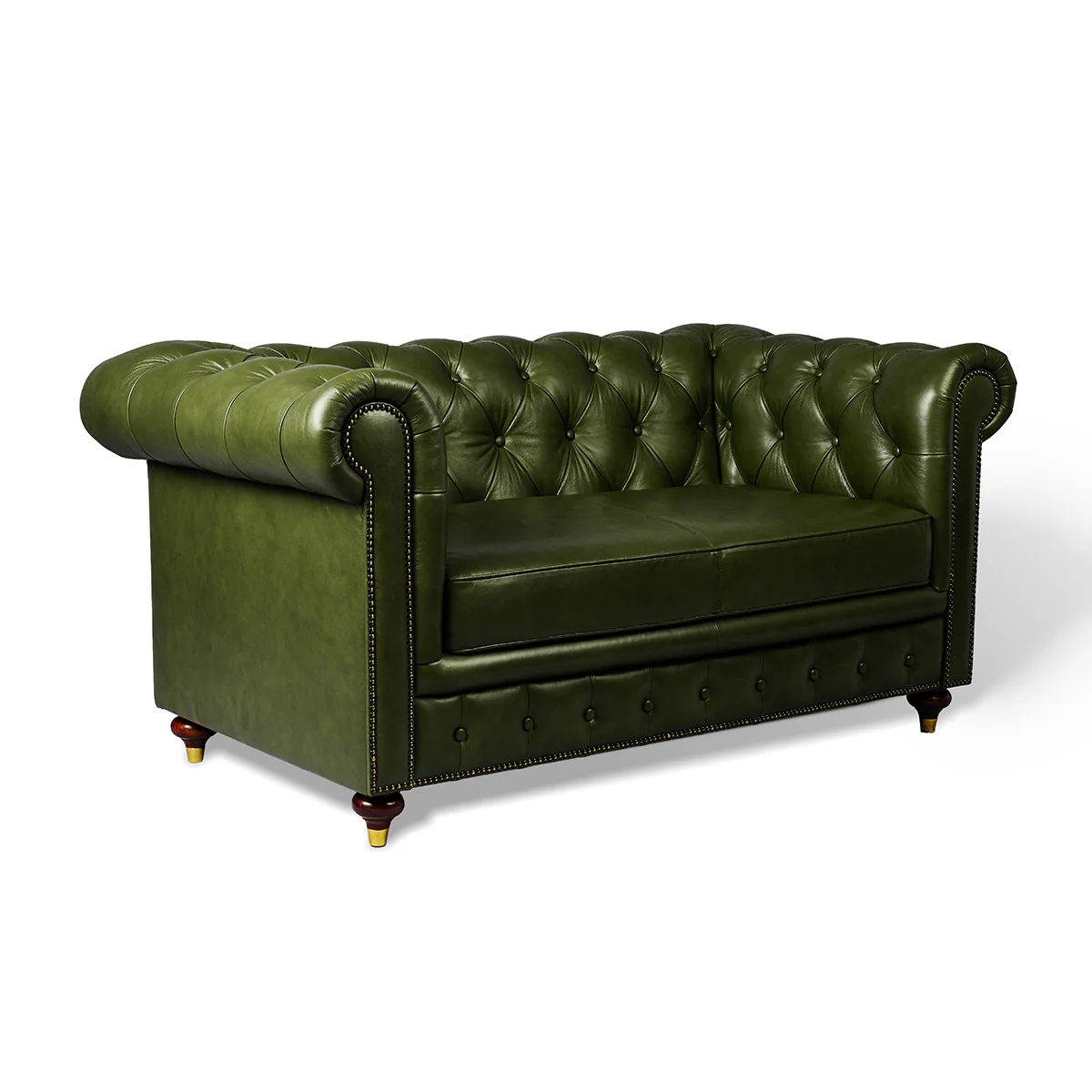 Chesterfield Genuine Leather Two Seater Sofa Olive Green - Image 3