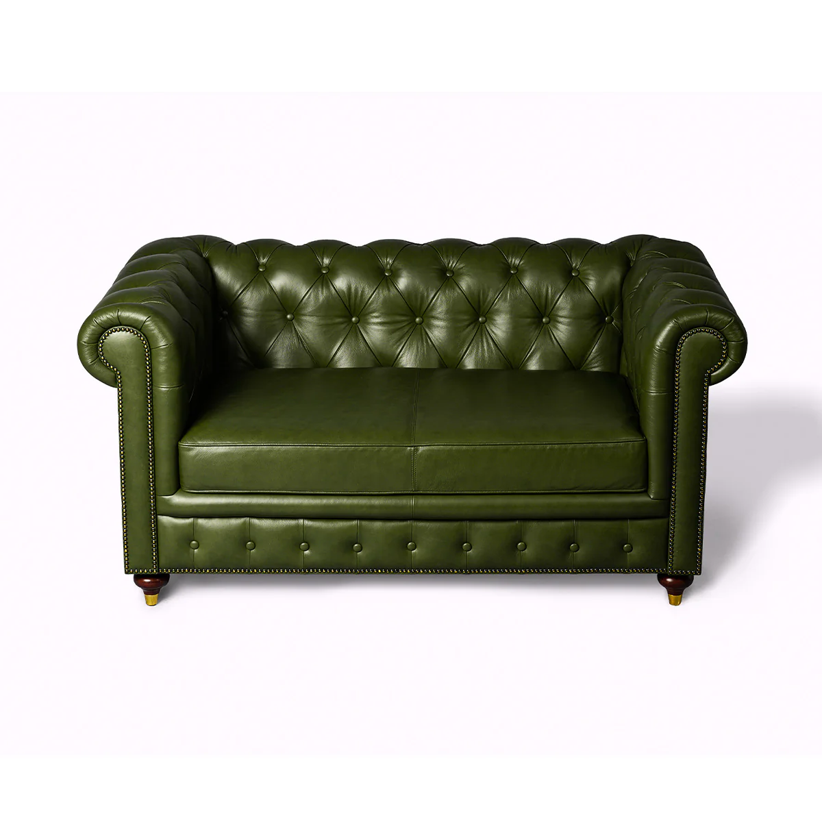 Chesterfield Genuine Leather Two Seater Sofa Olive Green - Image 5