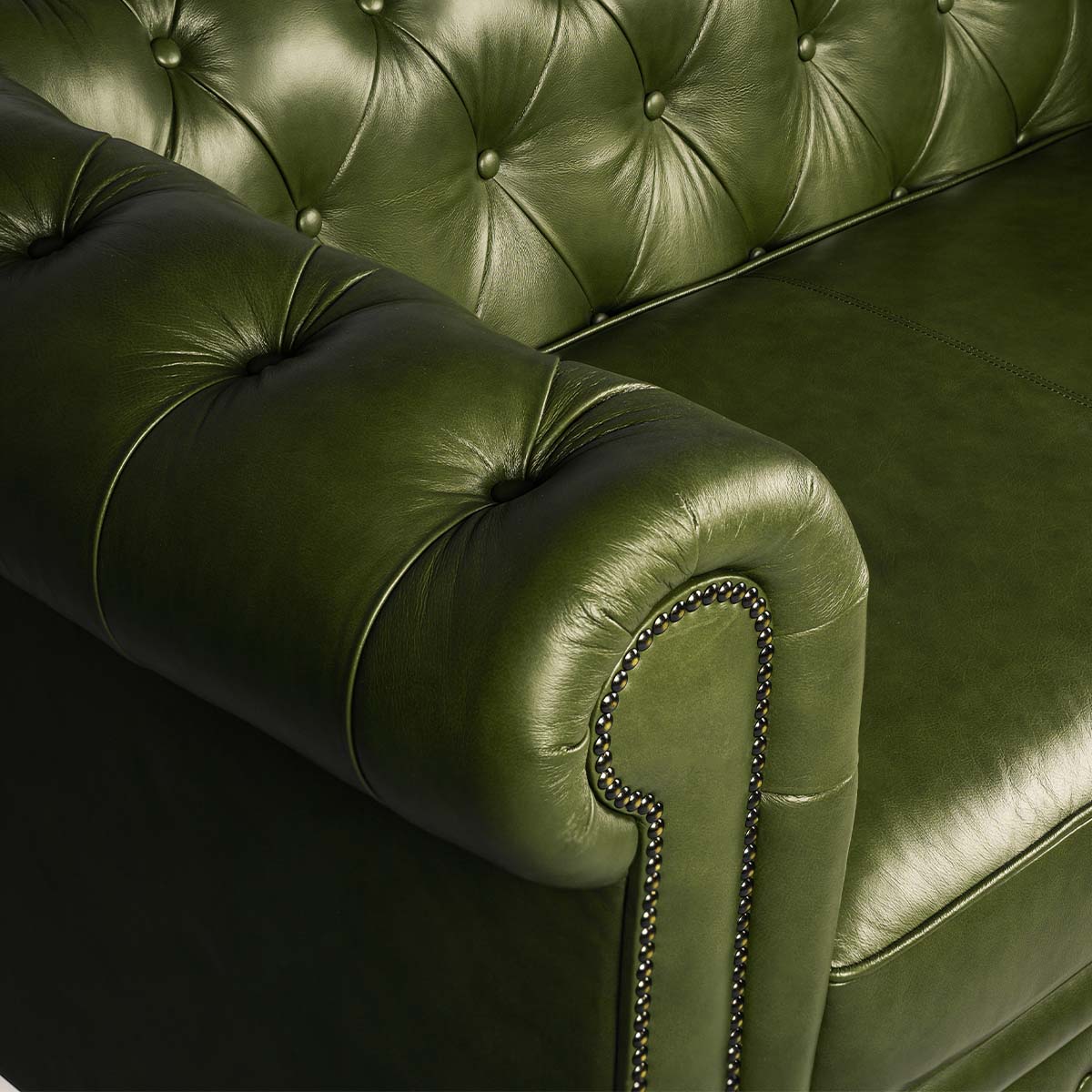 Chesterfield Genuine Leather Two Seater Sofa Olive Green - Image 6