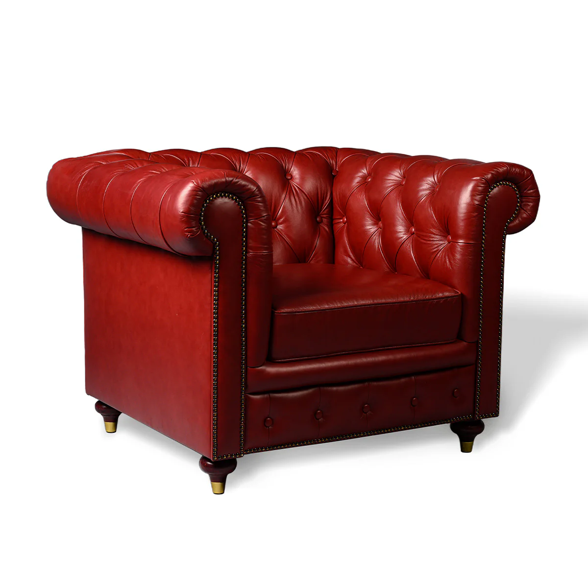 Chesterfield Genuine Leather Single Seater Sofa Red - Image 3