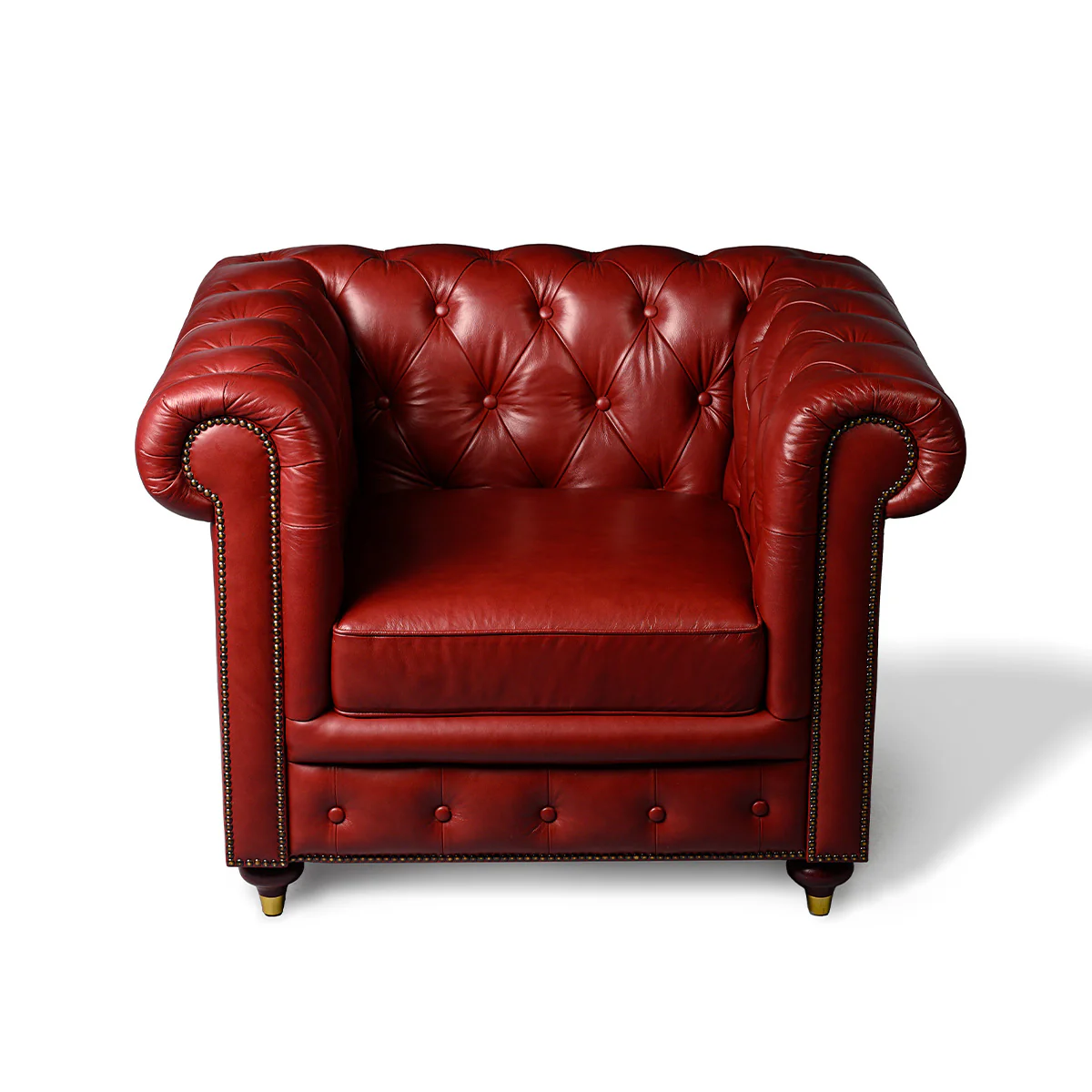 Chesterfield Genuine Leather Single Seater Sofa Red - Image 5