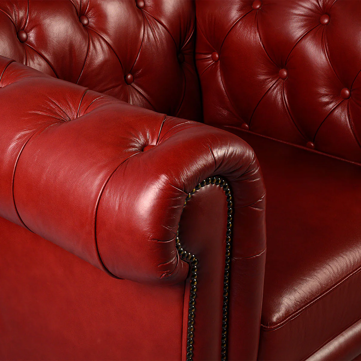 Chesterfield Genuine Leather Single Seater Sofa Red - Image 6