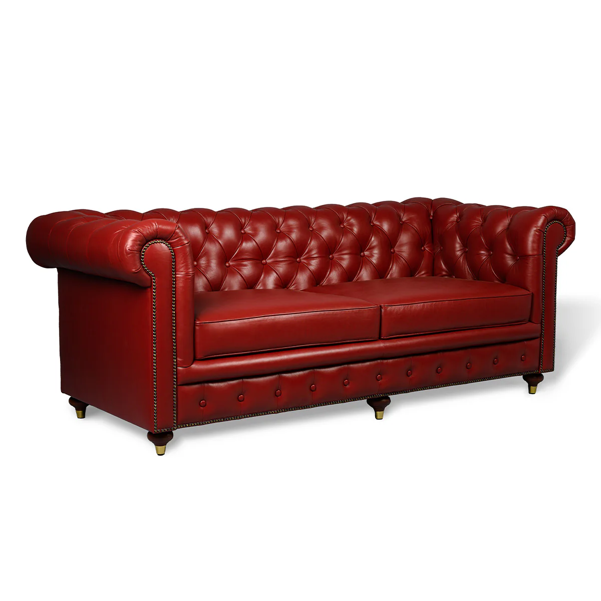 Chesterfield Genuine Leather Three Seater Sofa Red - Image 3