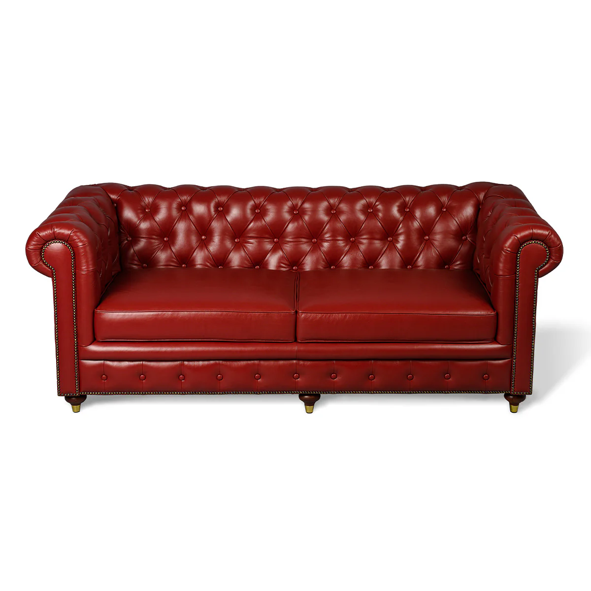 Chesterfield Genuine Leather Three Seater Sofa Red - Image 5