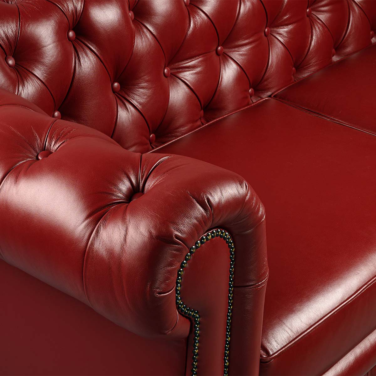 Chesterfield Genuine Leather Three Seater Sofa Red - Image 6