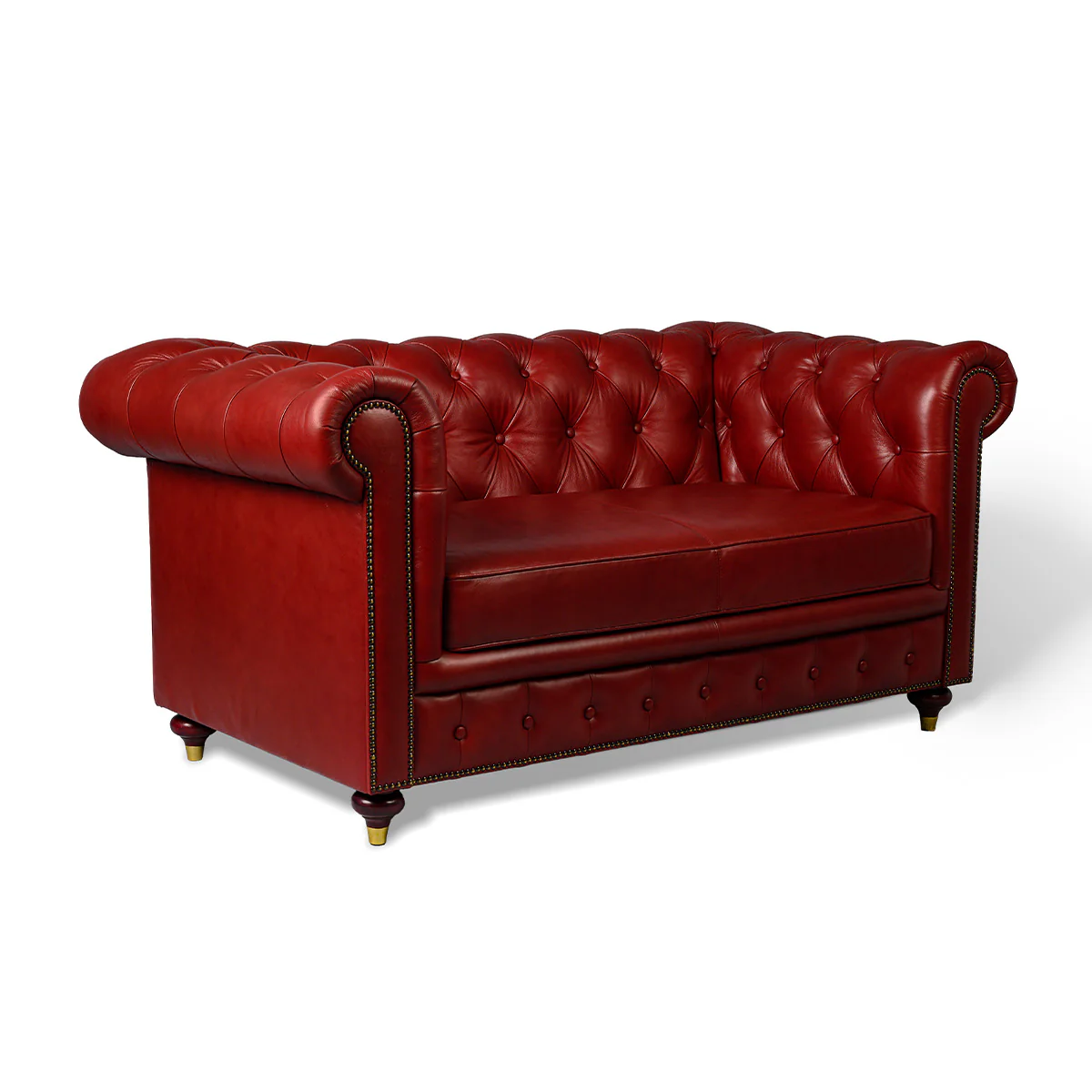 Chesterfield Genuine Leather Two Seater Sofa Red - Image 3