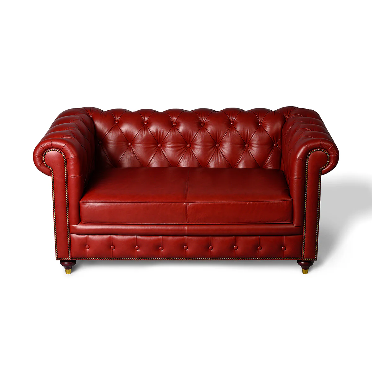 Chesterfield Genuine Leather Two Seater Sofa Red - Image 5