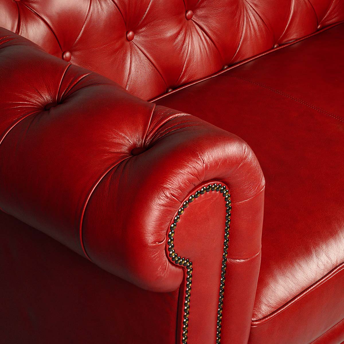 Chesterfield Genuine Leather Two Seater Sofa Red - Image 6