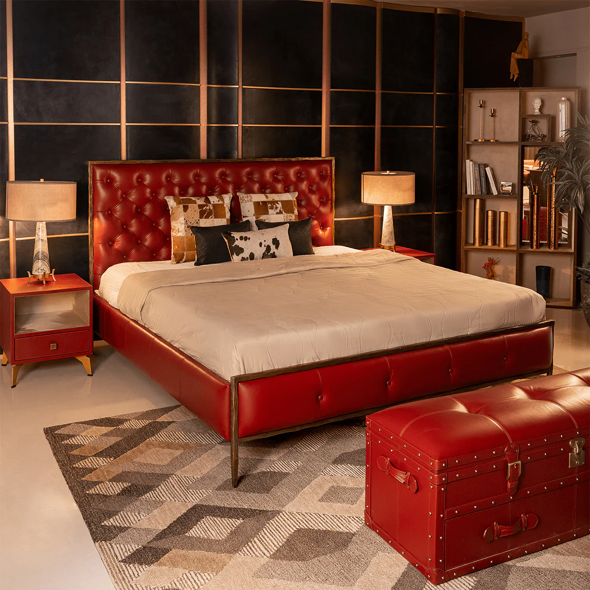 Chesterfield Leather King Bed Red - Image 3