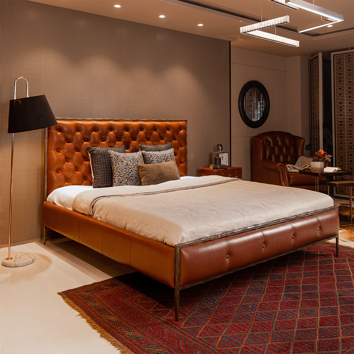 Chesterfield Leather King Bed Tan - Image 3