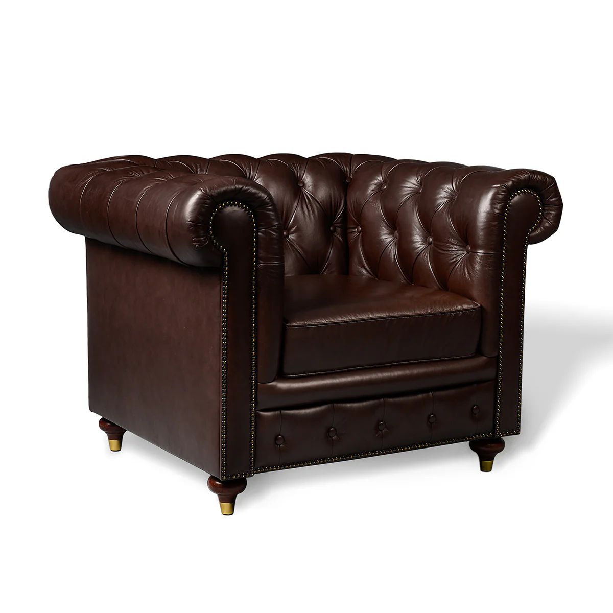 Chesterfield Genuine Leather Single Seater Sofa Brown - Image 3