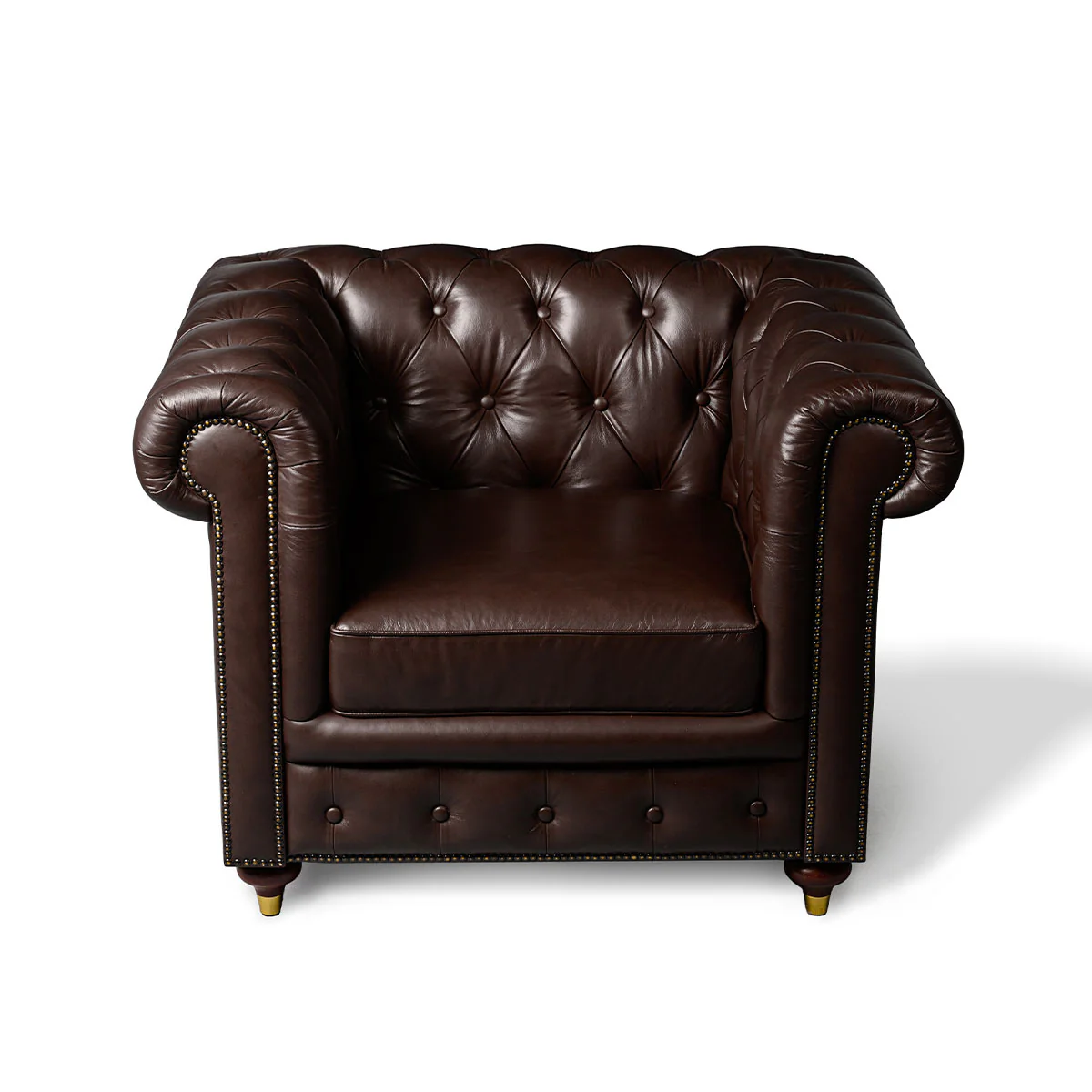 Chesterfield Genuine Leather Single Seater Sofa Brown - Image 5