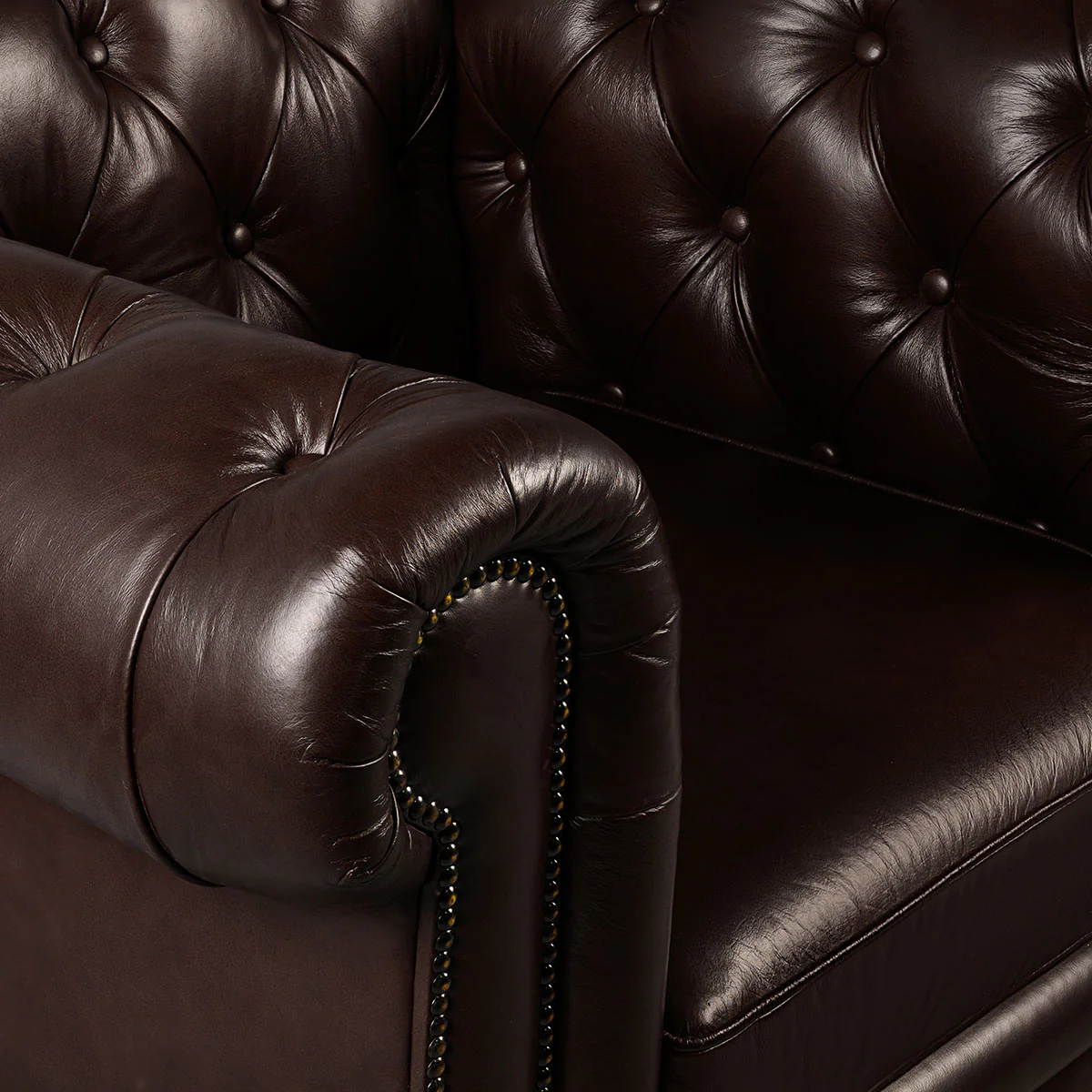 Chesterfield Genuine Leather Single Seater Sofa Brown - Image 6