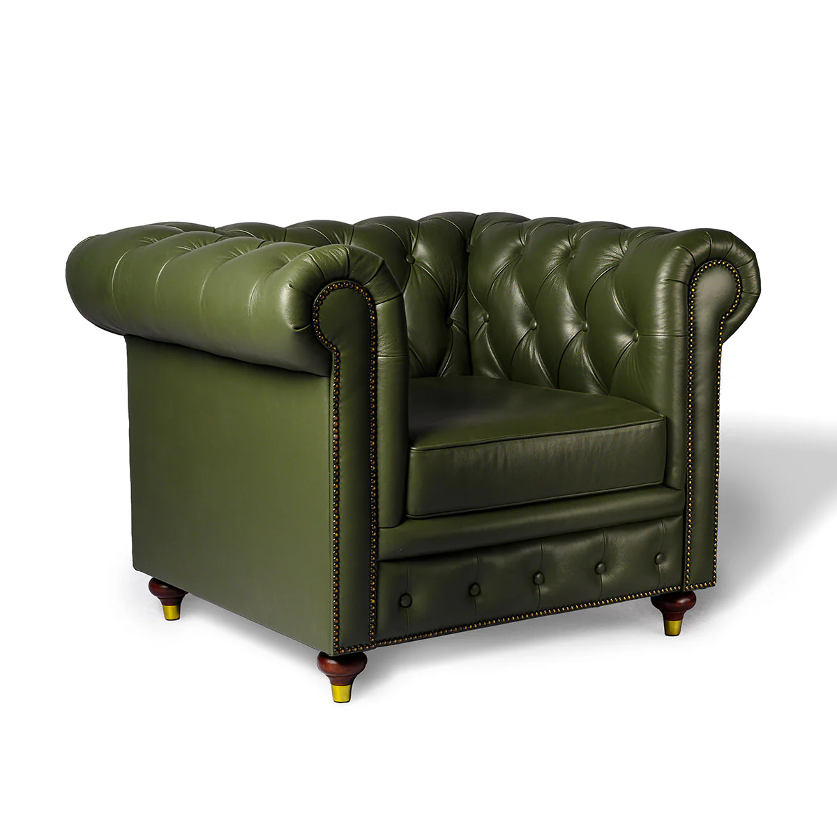 Chesterfield Genuine Leather Single Seater Sofa Olive Green - Image 3