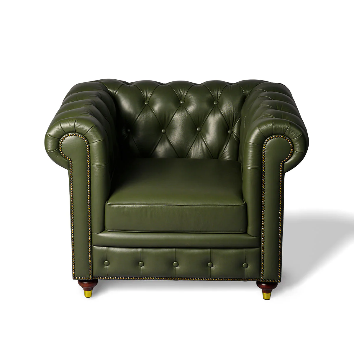 Chesterfield Genuine Leather Single Seater Sofa Olive Green - Image 5