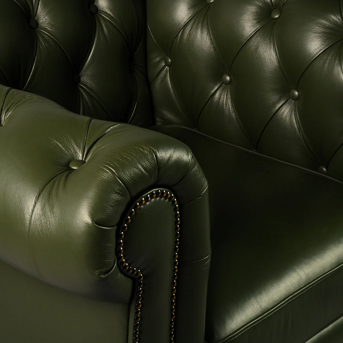 Chesterfield Genuine Leather Single Seater Sofa Olive Green - Image 6