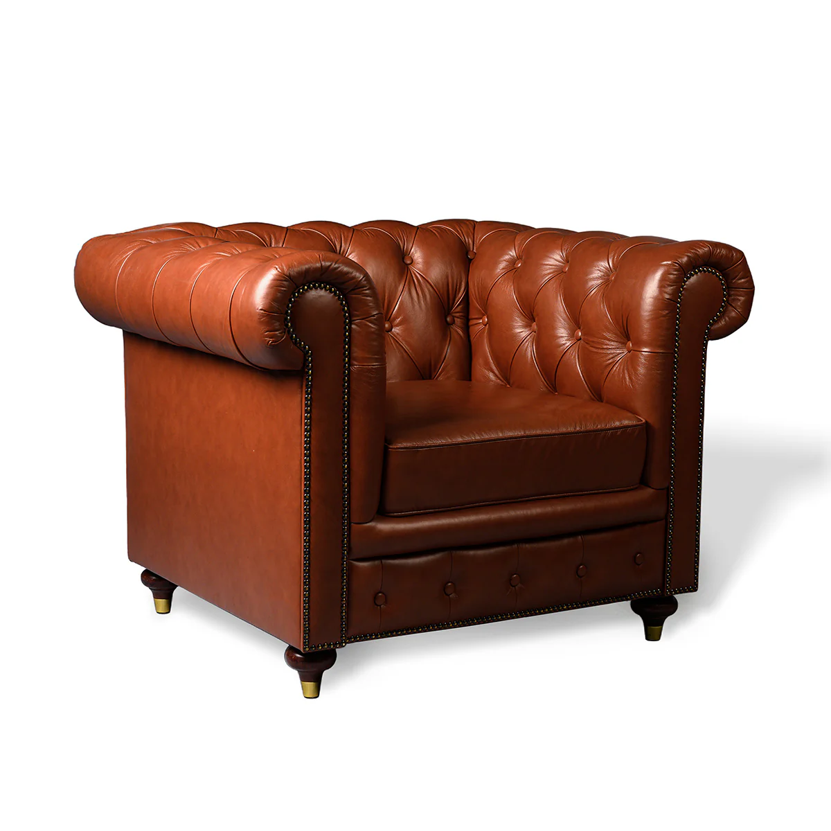Chesterfield Genuine Leather Single Seater Sofa Cognac - Image 3