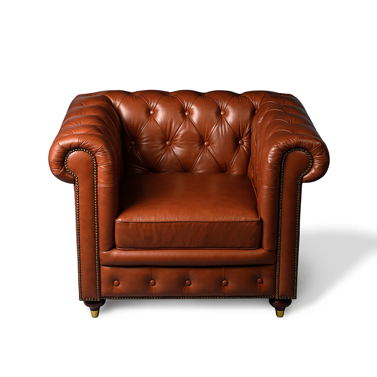 Chesterfield Genuine Leather Single Seater Sofa Cognac - Image 5