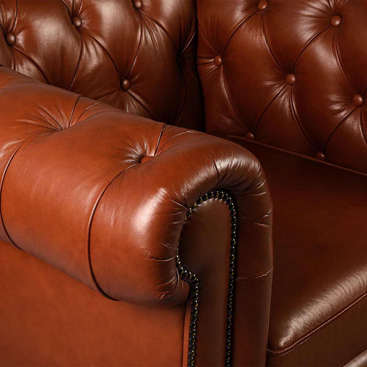 Chesterfield Genuine Leather Single Seater Sofa Cognac - Image 6