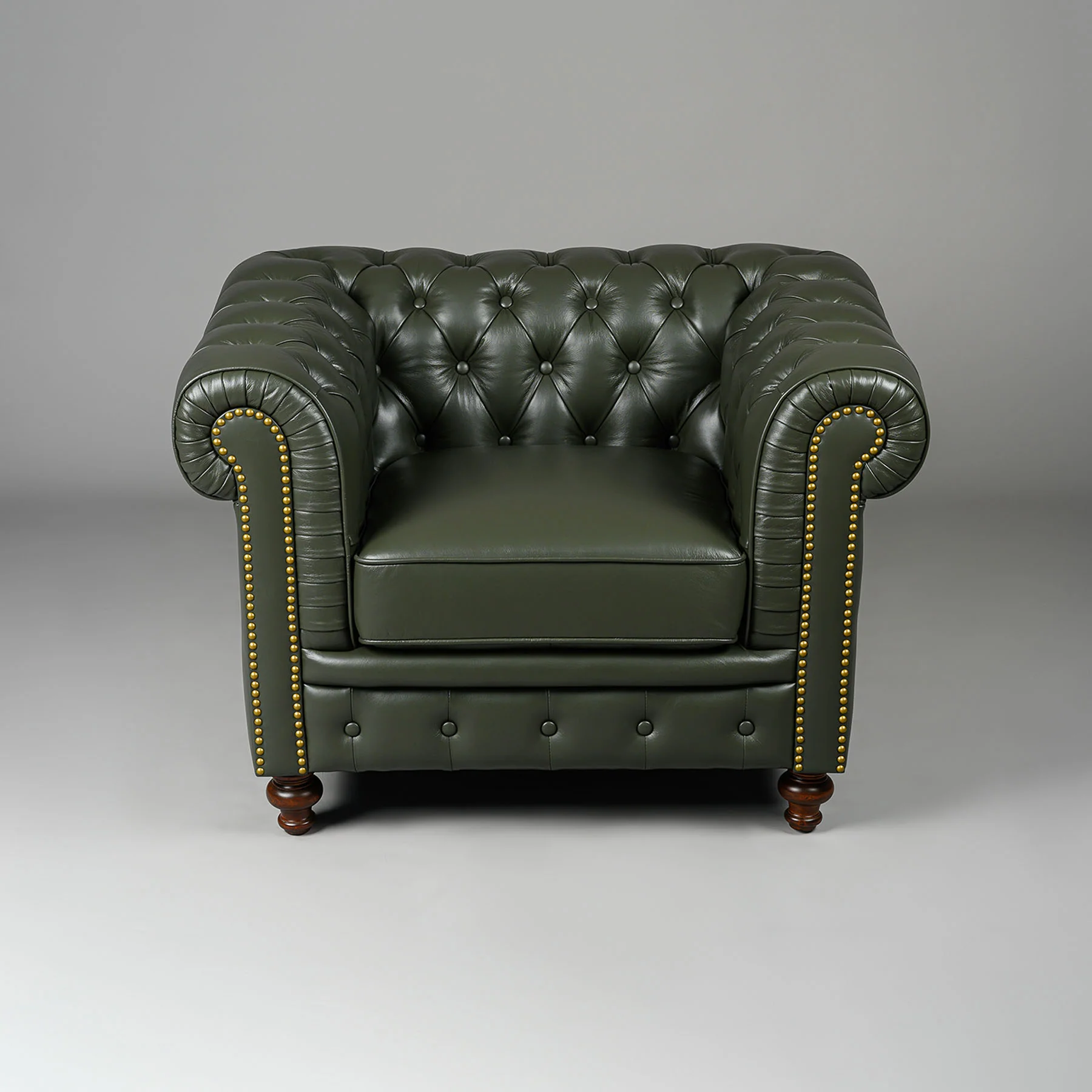 Classic Chesterfield Single Seater Sofa Olive Green - Image 2