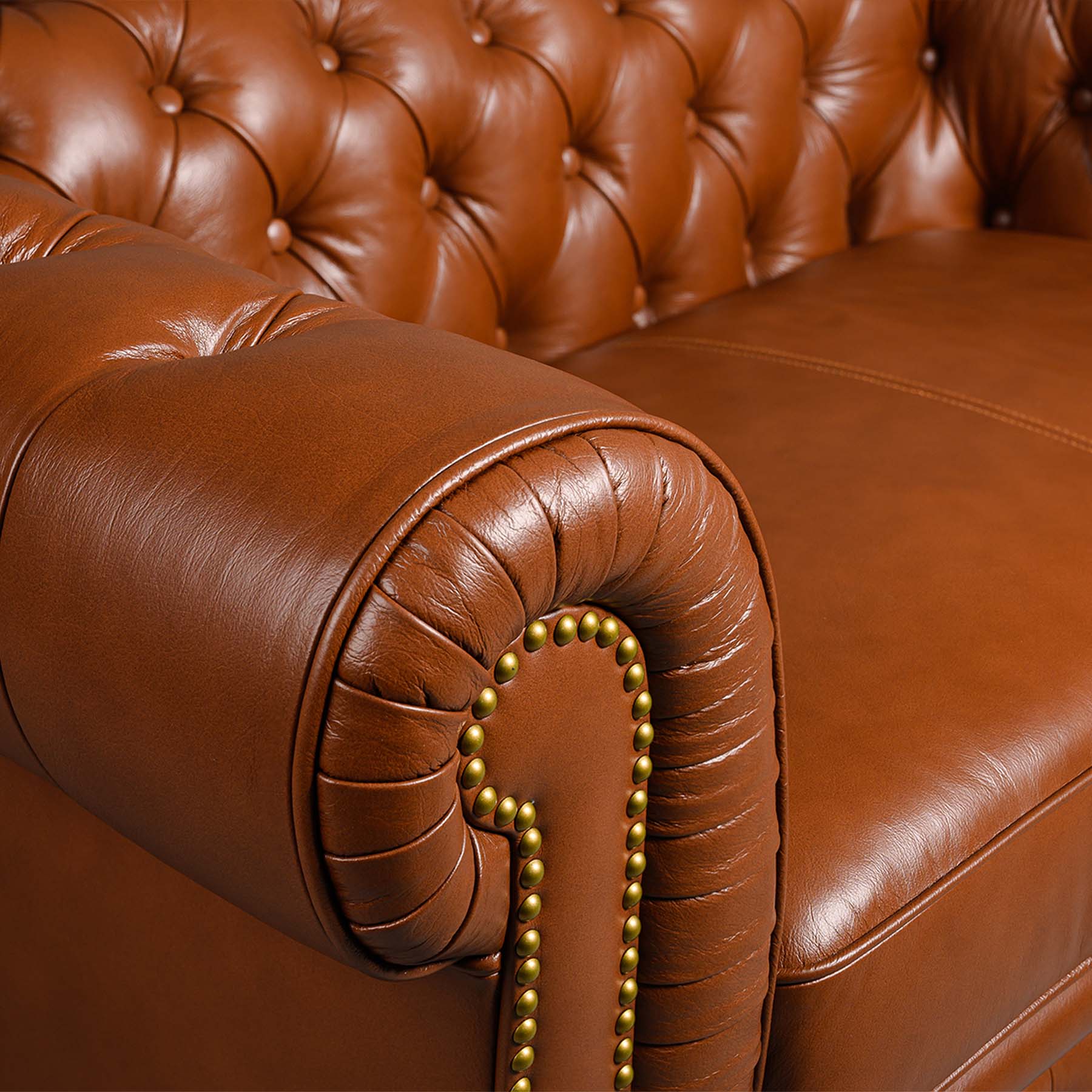Classic Chesterfield Two Seater Sofa Cognac - Image 6