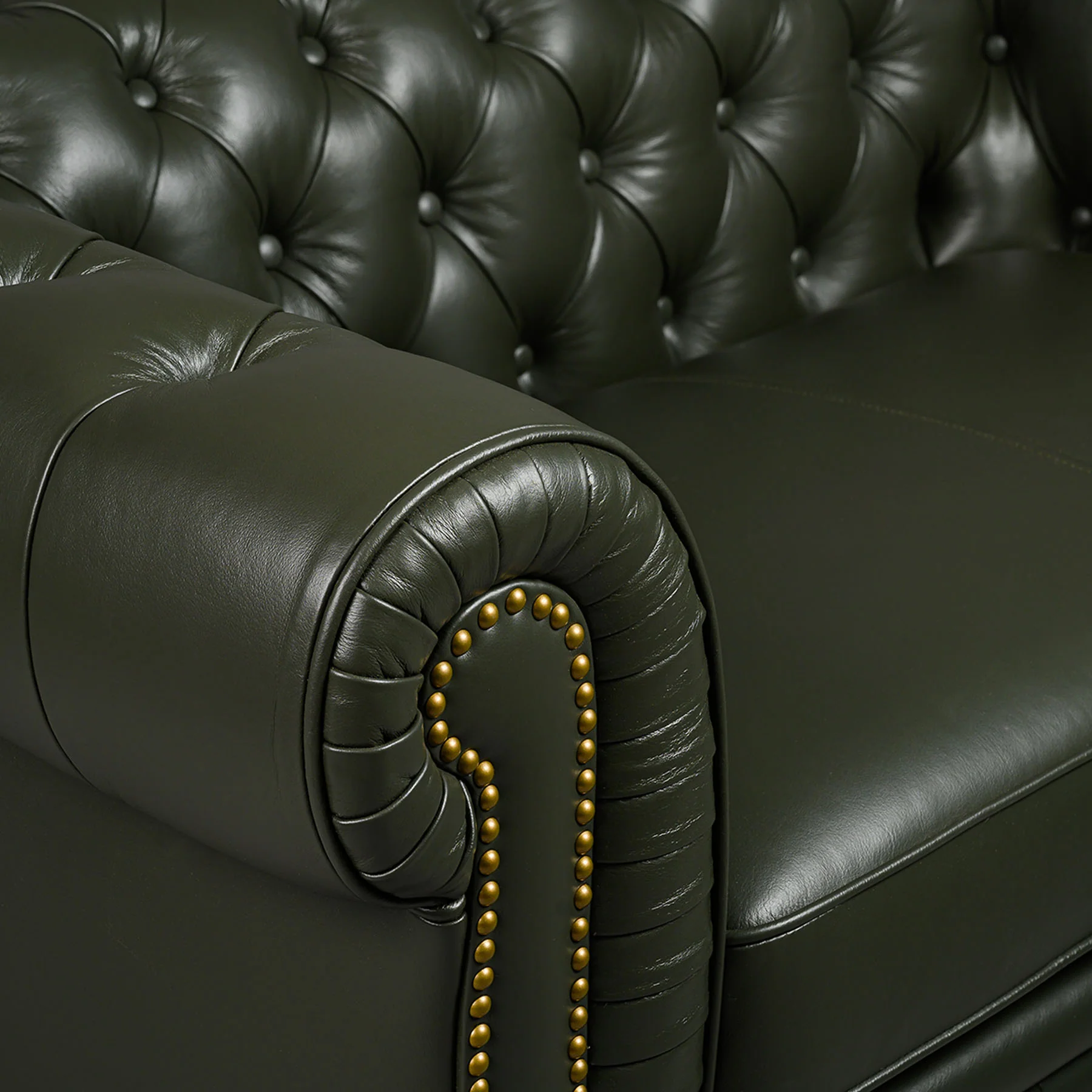 Classic Chesterfield Two Seater Sofa Olive Green - Image 6