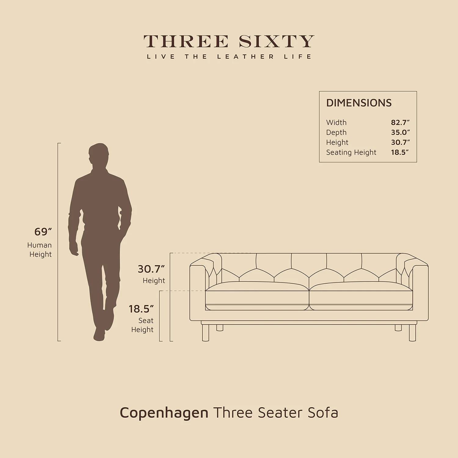 Copenhagen Three Seater Sofa Tan - Image 7