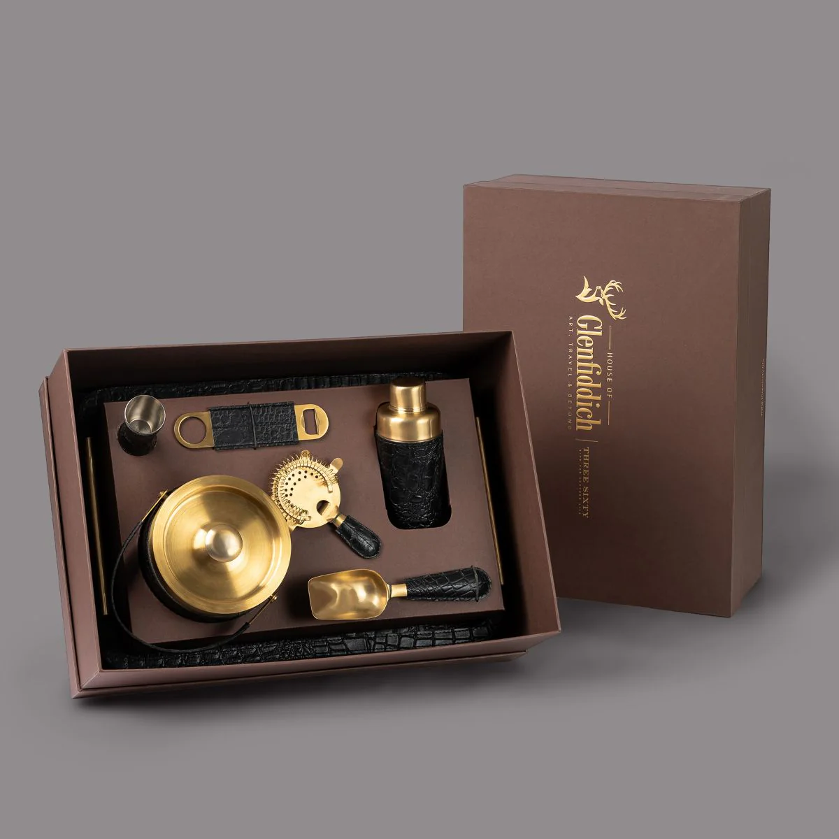 Debonair Bar Tray & Cocktail Set Metal Handle - Black - Image 5