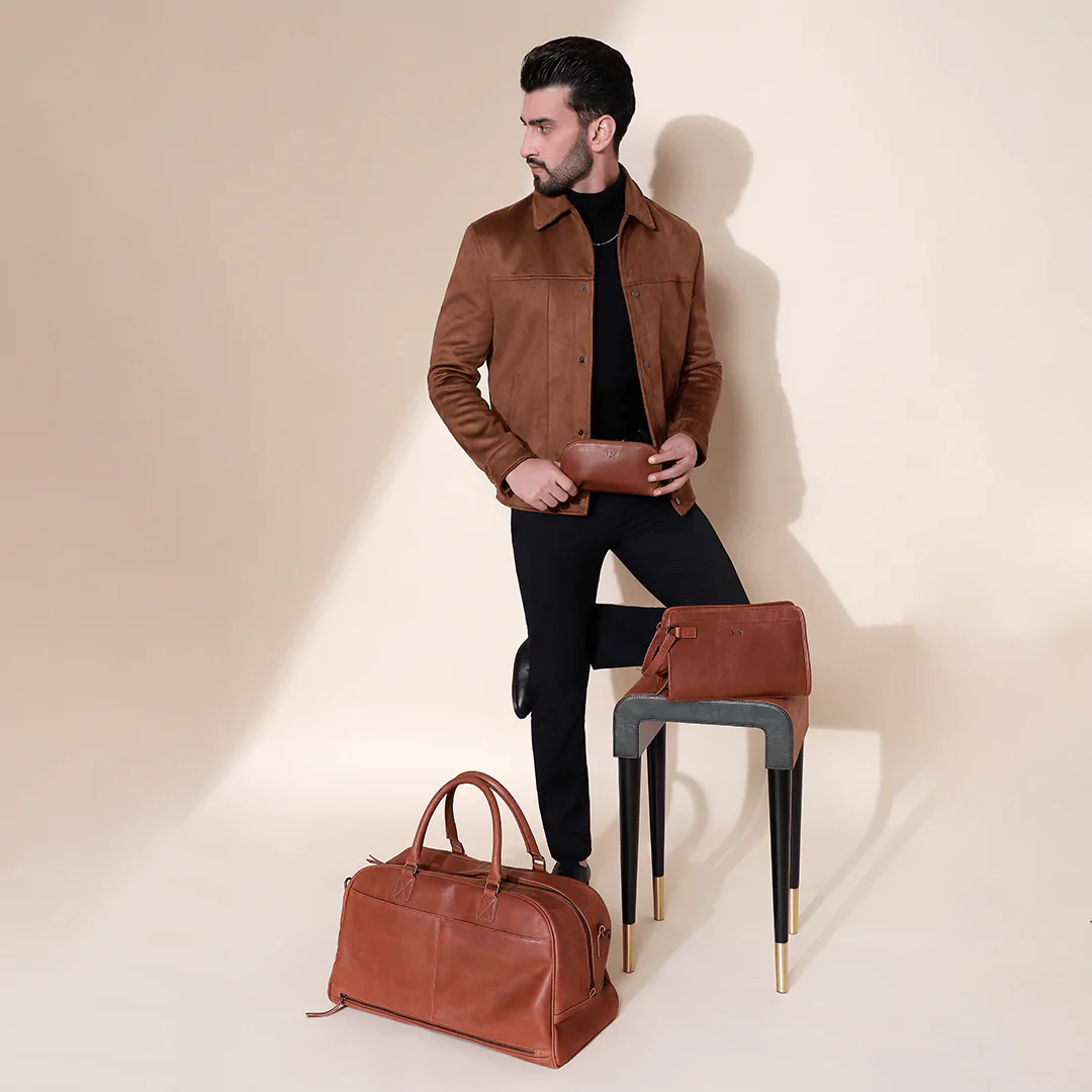 Duffle Bag Cow Wash Genuine Leather Tan - Image 7