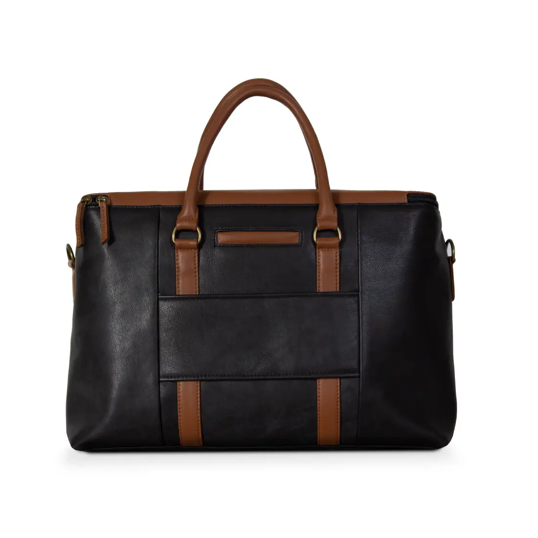 Duffle Bag Genuine Leather Black & Brown - Image 2