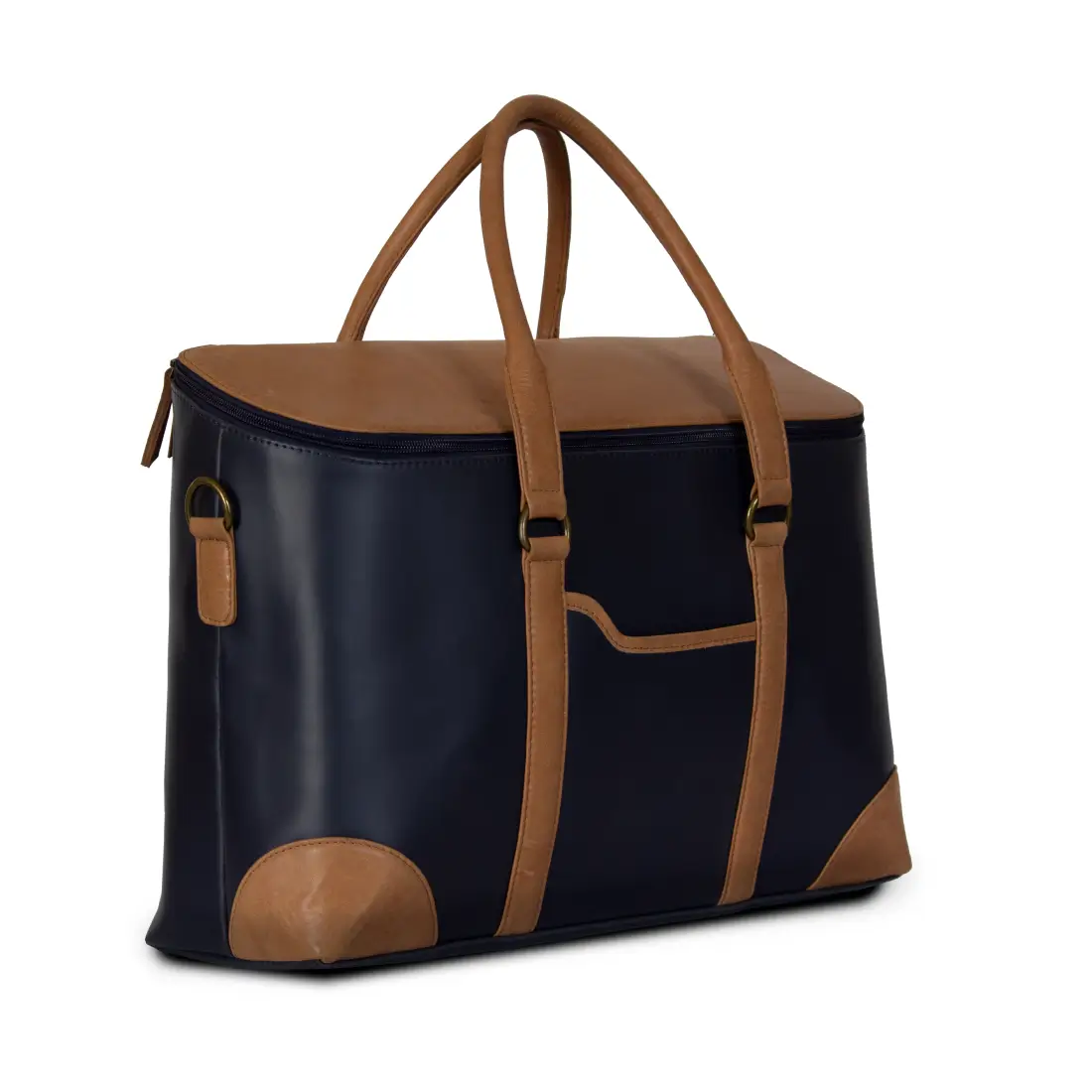 Duffle Bag Genuine Leather Blue & Brown - Image 3