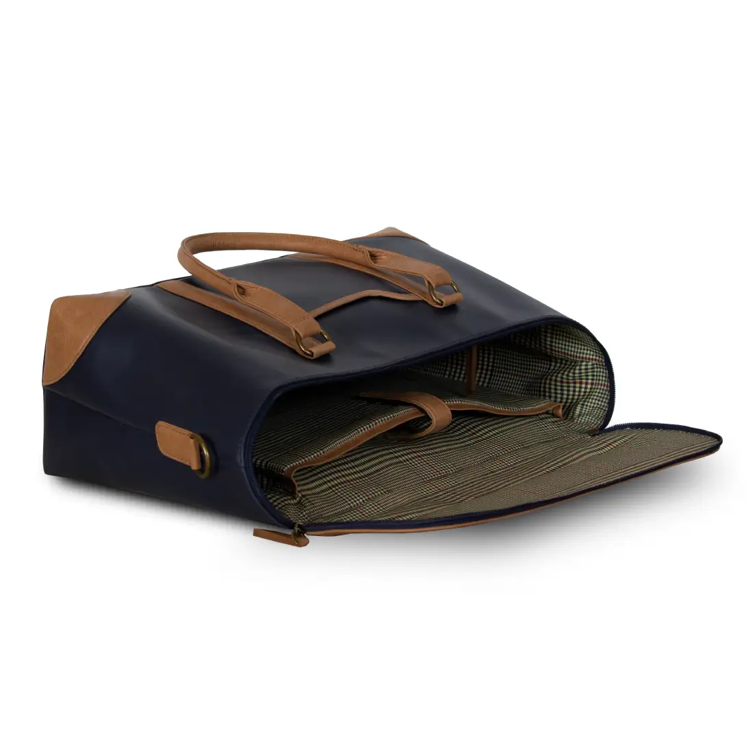 Duffle Bag Genuine Leather Blue & Brown - Image 4