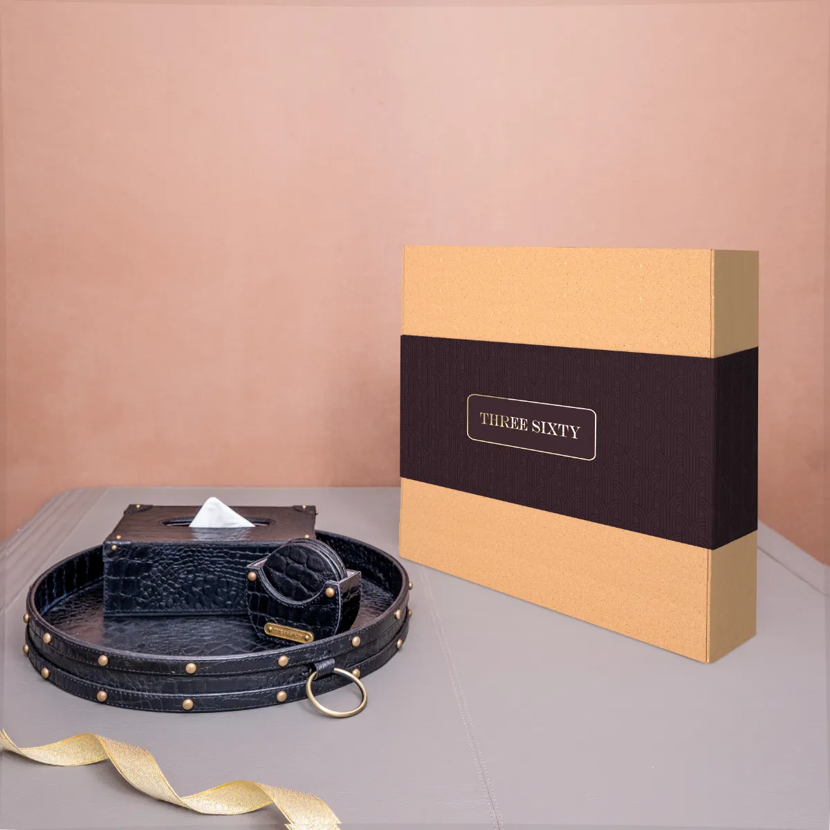 Eden Round Tray Set with Tissue Box & Coasters Grey - Image 3