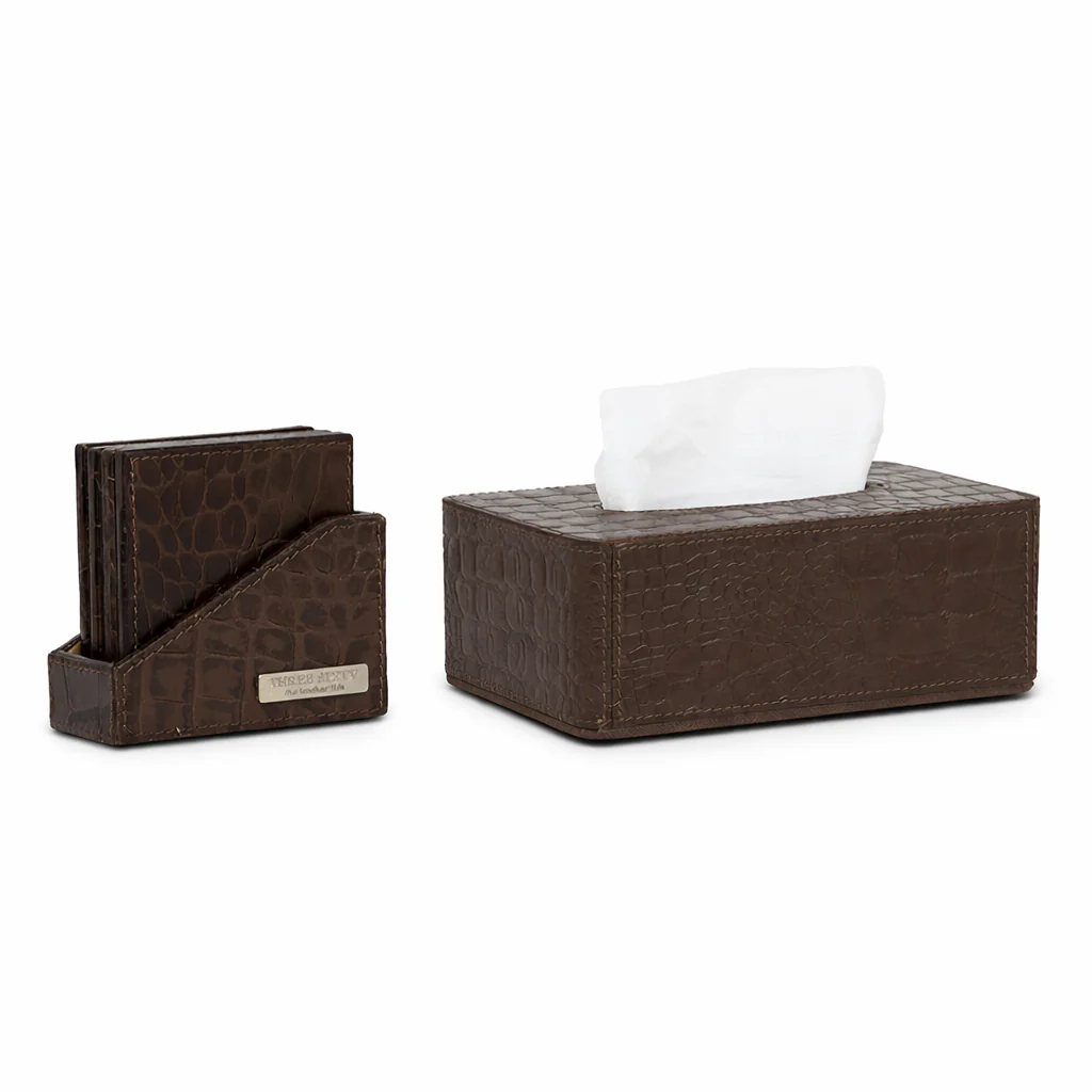 Eden Tissue Box & Coaster Set Brown - Image 2