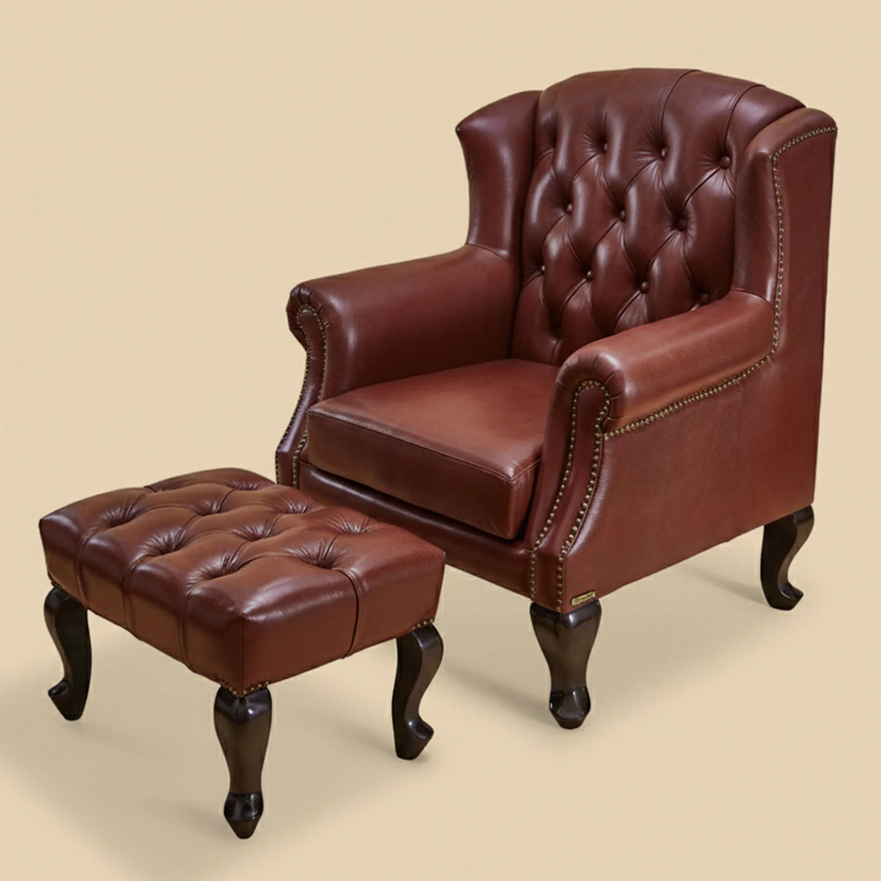 Genuine Leather Chesterfield Foot Stool Cognac - Image 3