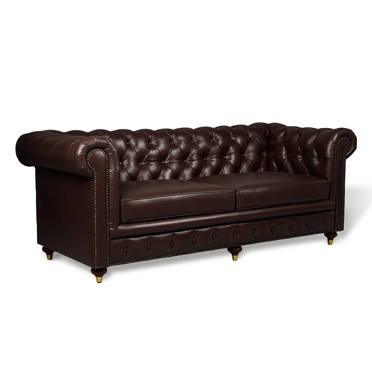Chesterfield Genuine Leather Three Seater Sofa Brown - Image 3
