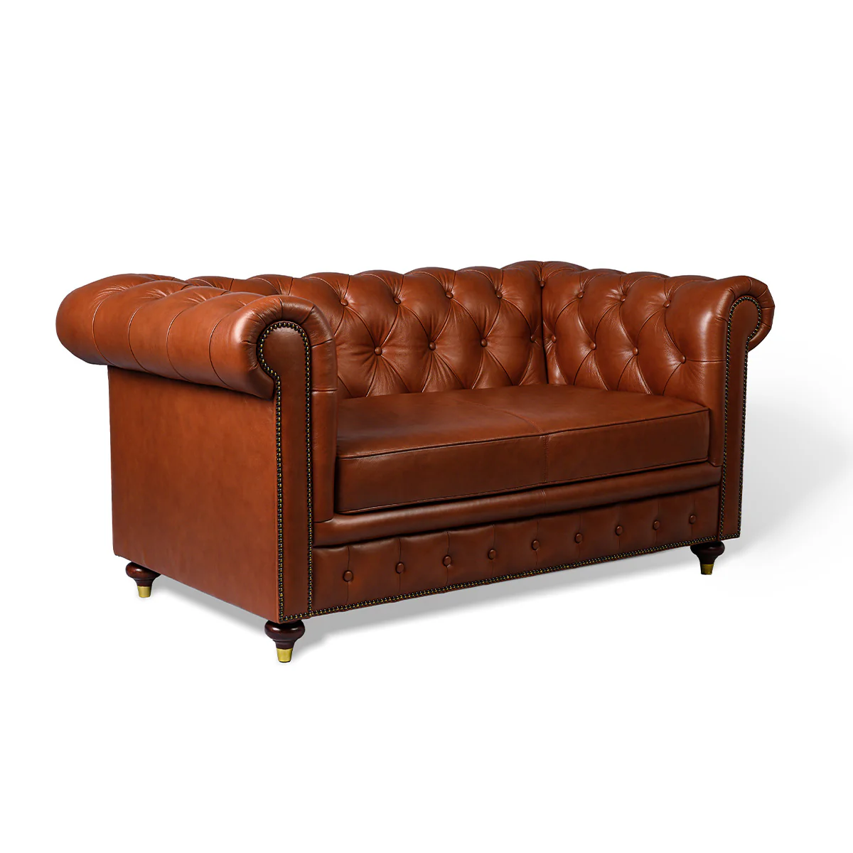 Chesterfield Genuine Leather Two Seater Sofa Cognac - Image 3